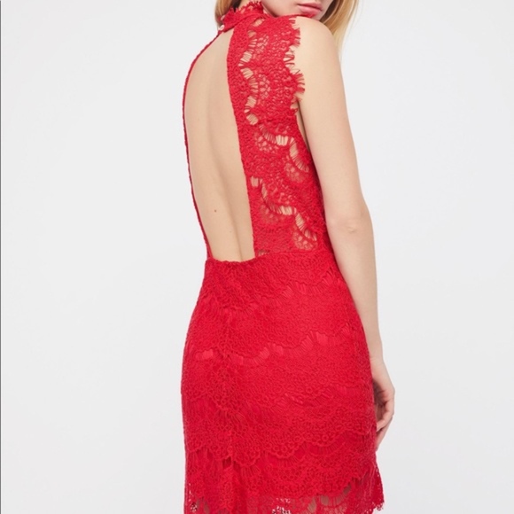 Free People Red Lace High Neck Open Back Dress - Picture 2 of 3